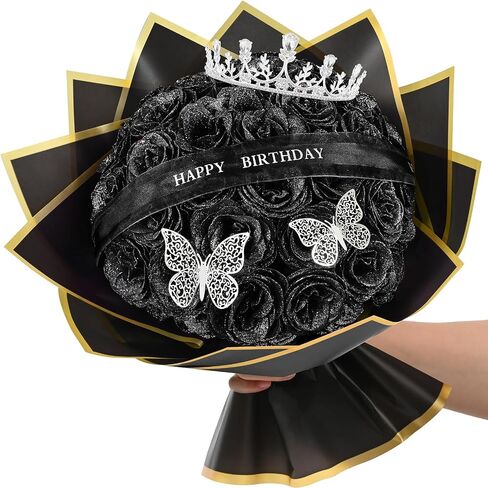 Waipfaru Glitter Roses Bouquet, Birthday Gifts for Women Mom, DIY Fake Flowers Bouquet with Birthday Stand-Up Signs, 36 Red Rose for Grandma Wife Friends in Kuwait