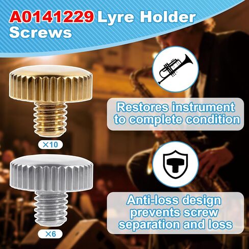 16 Pcs A0141220 A0141229 Lyre Holder Screws Set – 10 Brass + 6 Nickel‑Plated – Compatible with Saxophone Trumpet Cornet Alto Tuba – Replacement for Finger Ring Holder Screws in Kuwait