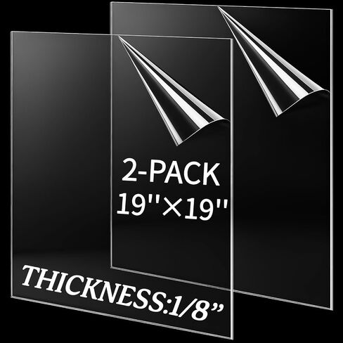 Pushglossy 2 Pack 19 × 19 "ورقة مربعة من الأكريليك الشفاف 1/8" (3 مم) مواد من فئة المشروعات ذاتية الصنع من صفائح الأكريليك السميكة، نقل الضوء العالي ومقاومة للكسر لديكور المنزل، وحماية الحاجز in Kuwait