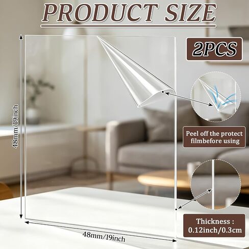 Pushglossy 2 Pack 19 × 19 "ورقة مربعة من الأكريليك الشفاف 1/8" (3 مم) مواد من فئة المشروعات ذاتية الصنع من صفائح الأكريليك السميكة، نقل الضوء العالي ومقاومة للكسر لديكور المنزل، وحماية الحاجز in Kuwait