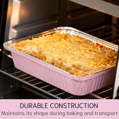 (40 Pack) 8x8 Square Aluminum Baking Cake Pans with Clear Lids - Pink Foil Pans with Lids - Disposable Food Containers Great for Cooking, Heating, Storing, Prepping Food in Kuwait