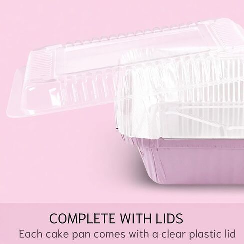 (40 Pack) 8x8 Square Aluminum Baking Cake Pans with Clear Lids - Pink Foil Pans with Lids - Disposable Food Containers Great for Cooking, Heating, Storing, Prepping Food in Kuwait