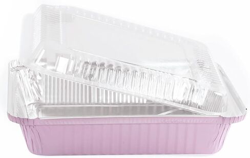 (40 Pack) 8x8 Square Aluminum Baking Cake Pans with Clear Lids - Pink Foil Pans with Lids - Disposable Food Containers Great for Cooking, Heating, Storing, Prepping Food in Kuwait