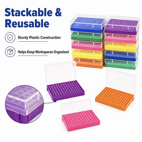 96-Well Tube Rack 12 Pack with Lid, 8x12 Lab Storage Racks Compatible with 0.2ml PCR Tubes, Multicolor Set for Sample Organization in Kuwait