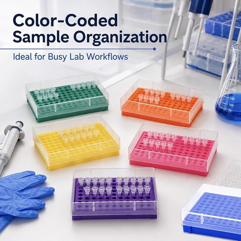 96-Well Tube Rack 12 Pack with Lid, 8x12 Lab Storage Racks Compatible with 0.2ml PCR Tubes, Multicolor Set for Sample Organization in Kuwait