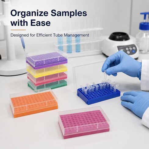 96-Well Tube Rack 12 Pack with Lid, 8x12 Lab Storage Racks Compatible with 0.2ml PCR Tubes, Multicolor Set for Sample Organization in Kuwait