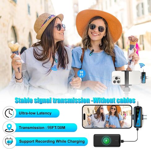ميكروفون لاسلكي 3 في 1 لأجهزة iPhone/Android/الكاميرا/الكمبيوتر الشخصي، يتميز بمشبك قابل للدوران وكتم الصوت والتردد وتقليل الضوضاء - مثالي لـ TikTok وYouTube وVlogging (3 في 1) in Kuwait