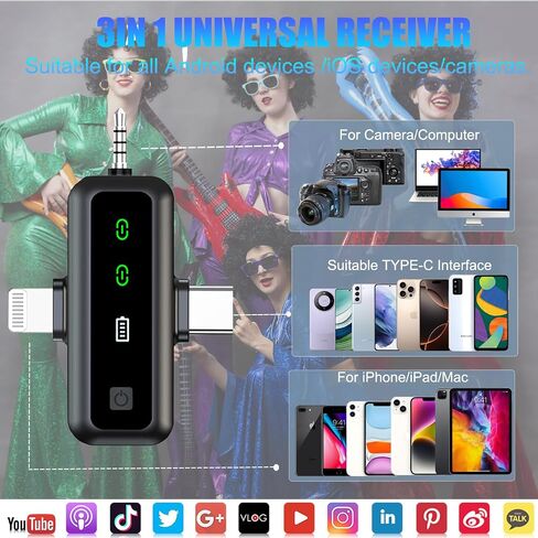 ميكروفون لاسلكي 3 في 1 لأجهزة iPhone/Android/الكاميرا/الكمبيوتر الشخصي، يتميز بمشبك قابل للدوران وكتم الصوت والتردد وتقليل الضوضاء - مثالي لـ TikTok وYouTube وVlogging (3 في 1) in Kuwait