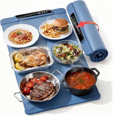 Food Warming Mat, 10s Fast Heating with 5 Modes & 10 Temp Settings, 0.5-10H Timer, Foldable & Easy-Clean Food Grade Silicone Mat for Desk, Table, Home Kitchen (White, 26 * 15 inch) in Kuwait