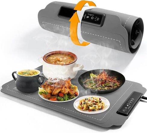 Food Warming Mat, Electric Food Warming Mat with 4 Temp Settings & 6H Timer, Portable & Rollable, Fast Full Surface Electric Warming Tray with Child Lock for Party and Daily Use (Grey) in Kuwait