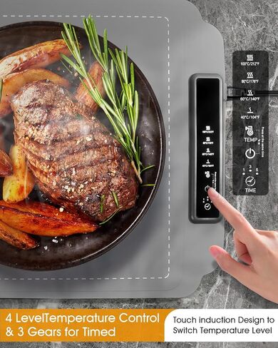Food Warming Mat, Electric Food Warming Mat with 4 Temp Settings & 6H Timer, Portable & Rollable, Fast Full Surface Electric Warming Tray with Child Lock for Party and Daily Use (Grey) in Kuwait