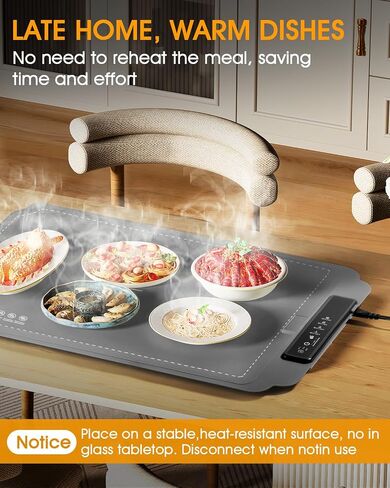 Food Warming Mat, Electric Food Warming Mat with 4 Temp Settings & 6H Timer, Portable & Rollable, Fast Full Surface Electric Warming Tray with Child Lock for Party and Daily Use (Grey) in Kuwait