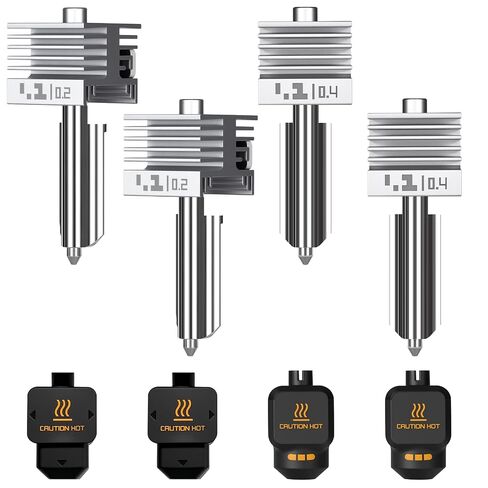 4 قطع 0.2/0.4/0.6/0.8 مم X2D/P2S/H2D/H2S/H2C عالية السرعة مع فوهة فولاذية صلبة، استبدال الطرف الساخن للطارد عالي الحرارة مع غطاء سيليكون لطابعات Bambu Lab P2S، X2D، H2 Series 3D in Kuwait