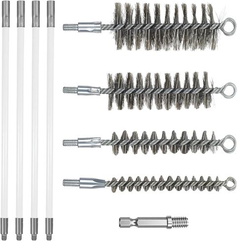 50in Pipe Cleaning Brush Set with Stainless Steel Bristles, Wire Brushs with 4pcs Galvanized Rod, Stainless Steel Pipe Brushs 4pcs for Auto Parts,Bottles,Tubes (3/5,1,1 3/5,2 in Brush Heads in Kuwait