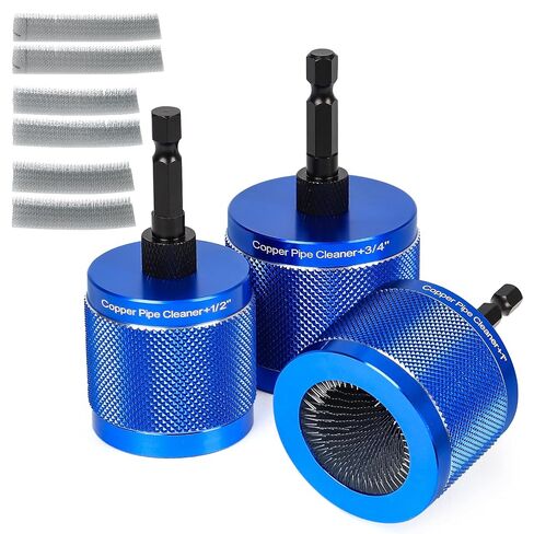 Copper Pipe Cleaner Set, Fits 1", 3/4", 1/2" Copper, Iron & Aluminum Pipes, Handheld or Drill Compatible, Metal Tube Cleaning Brushes with Replaceable Blades in Kuwait