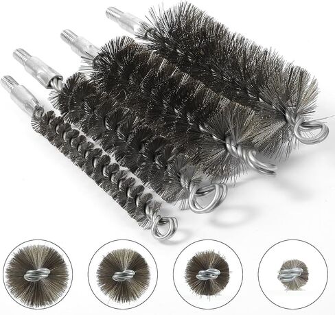 50in Pipe Cleaning Brush Set with Stainless Steel Bristles, Wire Brushs with 4pcs Galvanized Rod, Stainless Steel Pipe Brushs 4pcs for Auto Parts,Bottles,Tubes (3/5,1,1 3/5,2 in Brush Heads in Kuwait