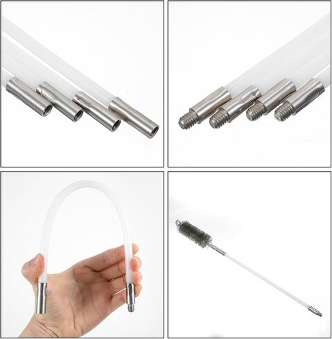 50in Pipe Cleaning Brush Set with Stainless Steel Bristles, Wire Brushs with 4pcs Galvanized Rod, Stainless Steel Pipe Brushs 4pcs for Auto Parts,Bottles,Tubes (3/5,1,1 3/5,2 in Brush Heads in Kuwait