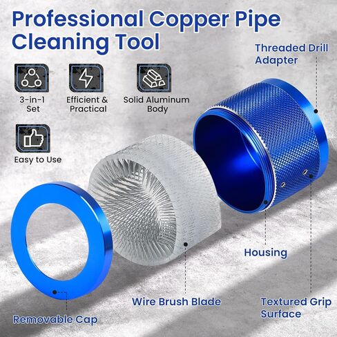 Copper Pipe Cleaner Set, Fits 1", 3/4", 1/2" Copper, Iron & Aluminum Pipes, Handheld or Drill Compatible, Metal Tube Cleaning Brushes with Replaceable Blades in Kuwait