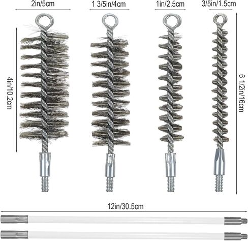 50in Pipe Cleaning Brush Set with Stainless Steel Bristles, Wire Brushs with 4pcs Galvanized Rod, Stainless Steel Pipe Brushs 4pcs for Auto Parts,Bottles,Tubes (3/5,1,1 3/5,2 in Brush Heads in Kuwait