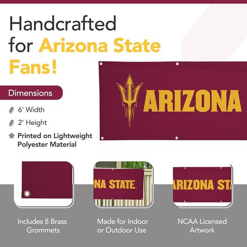 Arizona State Sun Devils College Sports Printed Polyester Banner - NCAA Licensed - Hanging Graduation Decoration - School Banner (Maroon, Gold) (2' x 6') in Kuwait