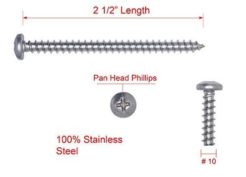 Bolt Dropper #10 X 2-1/2" Pan Head Phillips Wood Screw, (25pc), 18-8 (304) Stainless Steel Screws in Kuwait