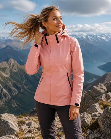 Women Lightweight Outdoor Jacket Waterproof Windproof Zip Up Coat Casual Hiking Sports Outerwear Stand Collar Activewear in Kuwait