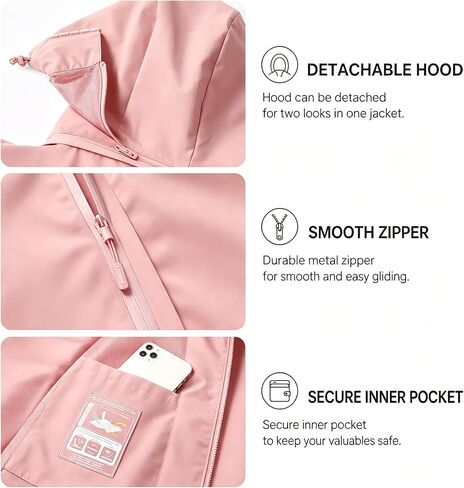 Women Lightweight Outdoor Jacket Waterproof Windproof Zip Up Coat Casual Hiking Sports Outerwear Stand Collar Activewear in Kuwait