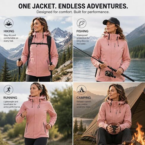 Women Lightweight Outdoor Jacket Waterproof Windproof Zip Up Coat Casual Hiking Sports Outerwear Stand Collar Activewear in Kuwait