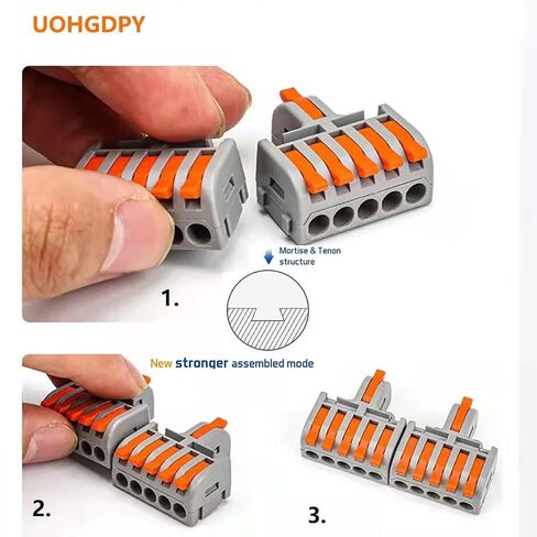 UOHGDPY 24 قطعة من موصلات أسلاك الرافعة، 1 في 2 خارج DIY وصلات صغيرة، موصلات أسلاك مدمجة للدائرة المضمنة 28-12 AWG (15 قطعة برغي ذاتي التنصت) in Kuwait