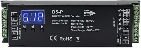 وحدة فك ترميز DMX بـ 5 قنوات مع شاشة رقمية RDM، وحدة تحكم DMX512 Dimmer Driver PWM RGBWW LED لـ RGBCCT أو RGBWW أو RGBW أو 5 شرائط إضاءة بيضاء وحدة إضاءة LED 12V-48VDC in Kuwait
