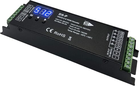 وحدة فك ترميز DMX بـ 5 قنوات مع شاشة رقمية RDM، وحدة تحكم DMX512 Dimmer Driver PWM RGBWW LED لـ RGBCCT أو RGBWW أو RGBW أو 5 شرائط إضاءة بيضاء وحدة إضاءة LED 12V-48VDC in Kuwait