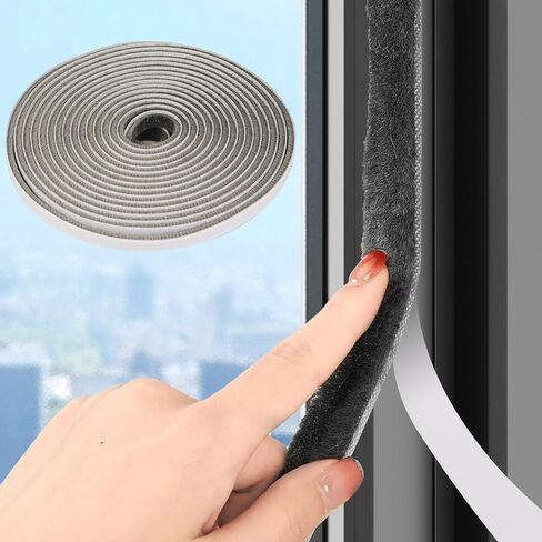 Self-Adhesive Weather Stripping for Doors Windows, 0.35" Wide x 0.2" Thick x 33 FT Long High Density Felt Brush Seal Strip for Sliding Closet Frame (Grey) in Kuwait