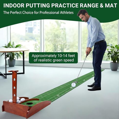 Portable Golf Putting Mat with Auto Ball Return - Practice Putting Green Training Mat for Indoor and Outdoor, Home, Backyard, Office - Golf Gifts for Party Game in Kuwait