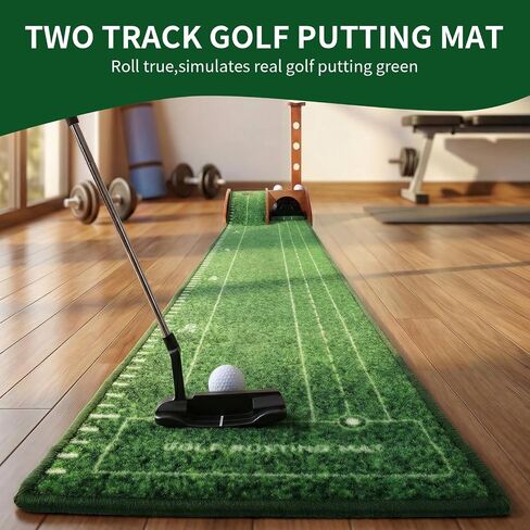 Portable Golf Putting Mat with Auto Ball Return - Practice Putting Green Training Mat for Indoor and Outdoor, Home, Backyard, Office - Golf Gifts for Party Game in Kuwait