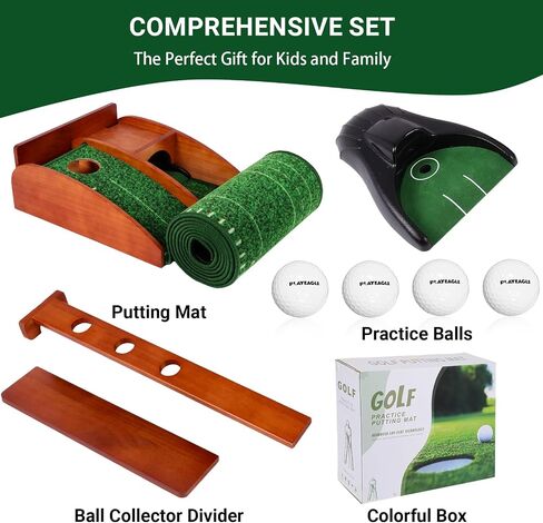 Portable Golf Putting Mat with Auto Ball Return - Practice Putting Green Training Mat for Indoor and Outdoor, Home, Backyard, Office - Golf Gifts for Party Game in Kuwait