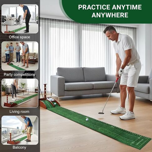 Portable Golf Putting Mat with Auto Ball Return - Practice Putting Green Training Mat for Indoor and Outdoor, Home, Backyard, Office - Golf Gifts for Party Game in Kuwait