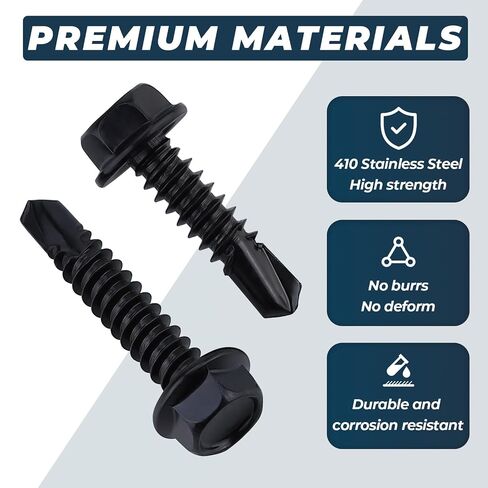 100 pcs #10 x 1 inch Self Drilling Hex Washer Head Sheet Metal Screws, 410 Stainless Steel, Black Coated, for HVAC Ductwork & Metal Roofing, Magnetic Bit Included in Kuwait