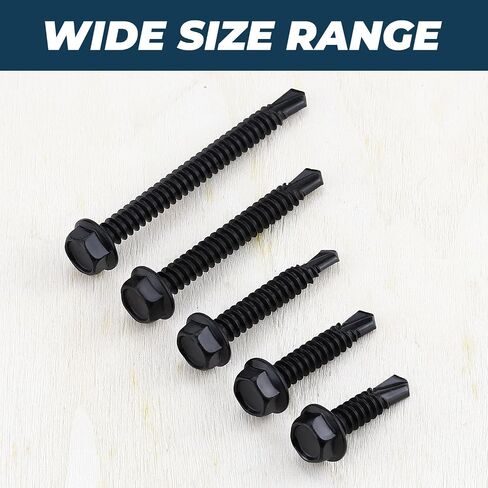 100 pcs #10 x 1 inch Self Drilling Hex Washer Head Sheet Metal Screws, 410 Stainless Steel, Black Coated, for HVAC Ductwork & Metal Roofing, Magnetic Bit Included in Kuwait