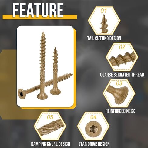 DTGN #8x1-3/4 Deck Screws - 160Pack - Good for Decks, Fences, Frames, Farms, Outdoor Furniture - Carbon Steel Wood Screws Decking Screws W/ T25 Torx Star Drive Bit - Tan in Saudi Arabia