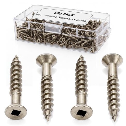 Flutesan 500 حزمة 8x3 بوصة L على شكل مسامير سطح السفينة 304 (18-8) الفولاذ المقاوم للصدأ مربع محرك نوع 17 نقطة قطع الخشب الخيط الخشن مقاومة للتآكل مسامير الخشب الثقيلة التزيين البناء في الهواء الطلق in Kuwait
