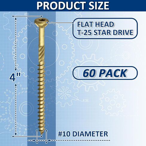 4 Inch Epoxy Coated Exterior Wood and Fence Screws #9 x 4, Torx/Star Drive,Coarse Thread, Outdoor Rust Resistant Decking Screw, Bronze, 60 Pieces in Kuwait
