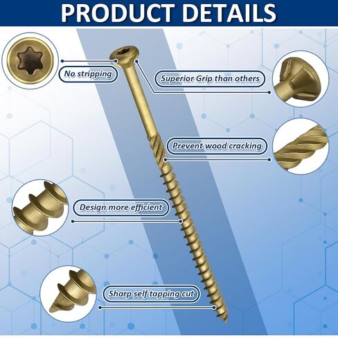 4 Inch Epoxy Coated Exterior Wood and Fence Screws #9 x 4, Torx/Star Drive,Coarse Thread, Outdoor Rust Resistant Decking Screw, Bronze, 60 Pieces in Kuwait