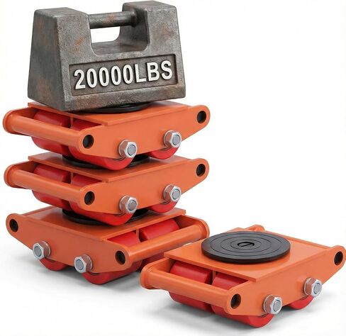 4 Pack Machinery Mover Set - 20,000Lbs/10T Capacity Industrial Machinery Skate, Carbon Steel Skate Dolly with 360° Rotation Cap & Non-Marking PU Wheels for Heavy Equipment Moving in Kuwait