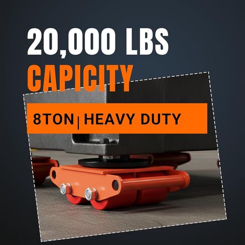 4 Pack Machinery Mover Set - 20,000Lbs/10T Capacity Industrial Machinery Skate, Carbon Steel Skate Dolly with 360° Rotation Cap & Non-Marking PU Wheels for Heavy Equipment Moving in Kuwait