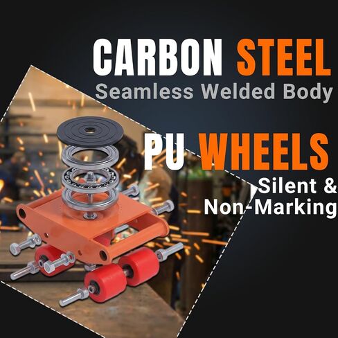 4 Pack Machinery Mover Set - 20,000Lbs/10T Capacity Industrial Machinery Skate, Carbon Steel Skate Dolly with 360° Rotation Cap & Non-Marking PU Wheels for Heavy Equipment Moving in Kuwait
