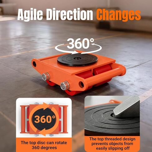 4 Pack Machinery Mover Set - 20,000Lbs/10T Capacity Industrial Machinery Skate, Carbon Steel Skate Dolly with 360° Rotation Cap & Non-Marking PU Wheels for Heavy Equipment Moving in Kuwait