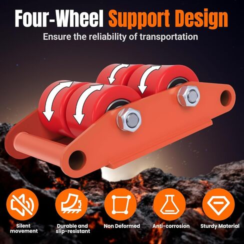 4 Pack Machinery Mover Set - 20,000Lbs/10T Capacity Industrial Machinery Skate, Carbon Steel Skate Dolly with 360° Rotation Cap & Non-Marking PU Wheels for Heavy Equipment Moving in Kuwait
