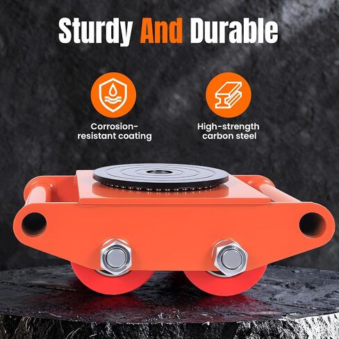 4 Pack Machinery Mover Set - 20,000Lbs/10T Capacity Industrial Machinery Skate, Carbon Steel Skate Dolly with 360° Rotation Cap & Non-Marking PU Wheels for Heavy Equipment Moving in Kuwait