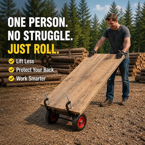Heavy Duty Panel Dolly & Slab Mover for One-Person Transport, Drywall Dolly with Adjustable Clamps & All-Terrain Solid Wheels, 1000lbs Capacity for Live Edge Slabs, Plywood Tool for Woodworkers in Saudi Arabia
