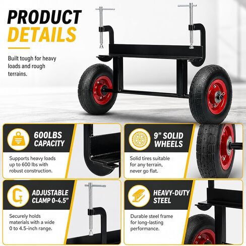 Heavy Duty Panel Dolly & Slab Mover for One-Person Transport, Drywall Dolly with Adjustable Clamps & All-Terrain Solid Wheels, 1000lbs Capacity for Live Edge Slabs, Plywood Tool for Woodworkers in Saudi Arabia